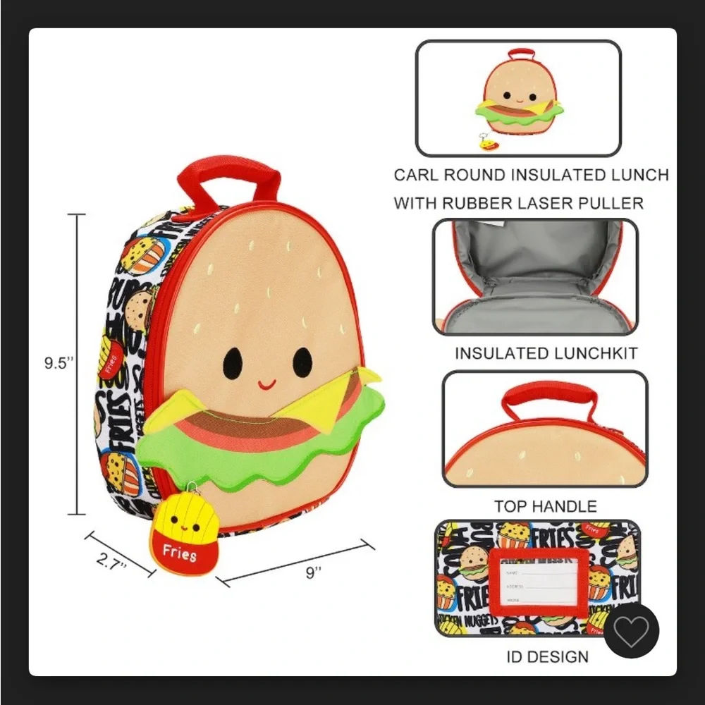 NWT Squishmallows Carl Cheeseburger and Fyold the Fries Lunch Bag